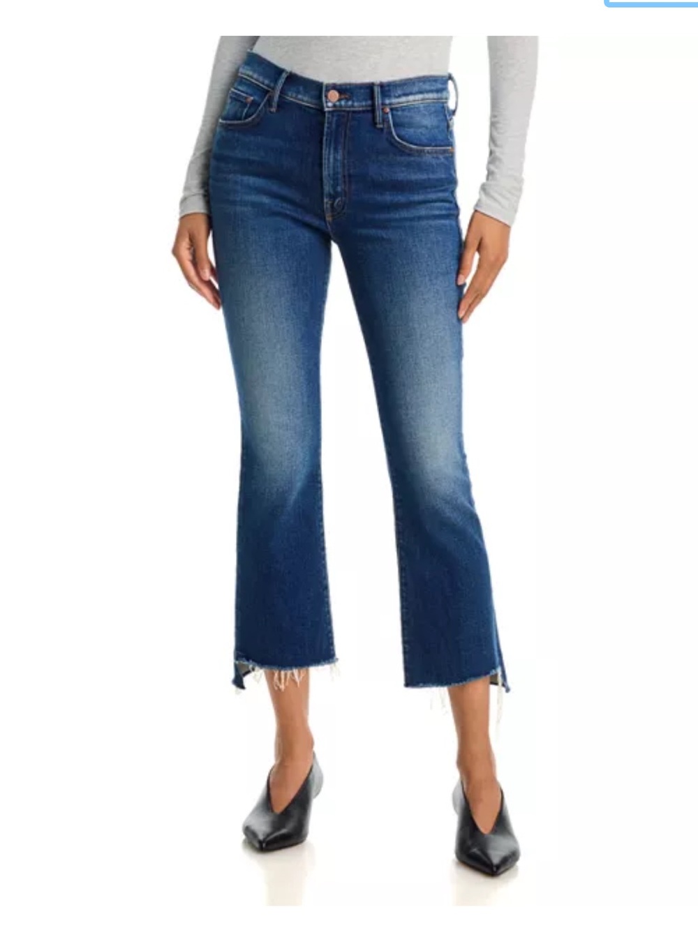 MOTHER Dark Indigo Flare Jeans with Frayed Hem the insider crop step Frey